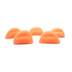 A set of orange climbing holds with rounded half-circle shapes arranged in two rows on a plain white background.